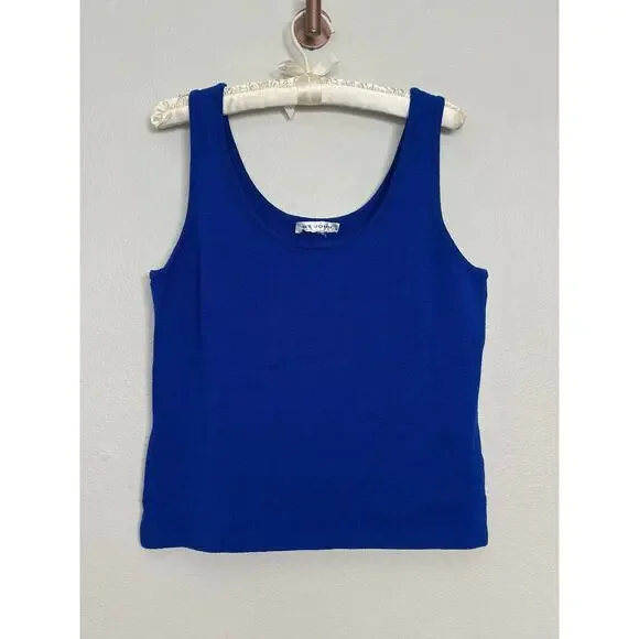 St. John M/L Royal Blue Sleeveless Knit Sweater Shell Tank Top Scoop Neck - Picture 2 of 12